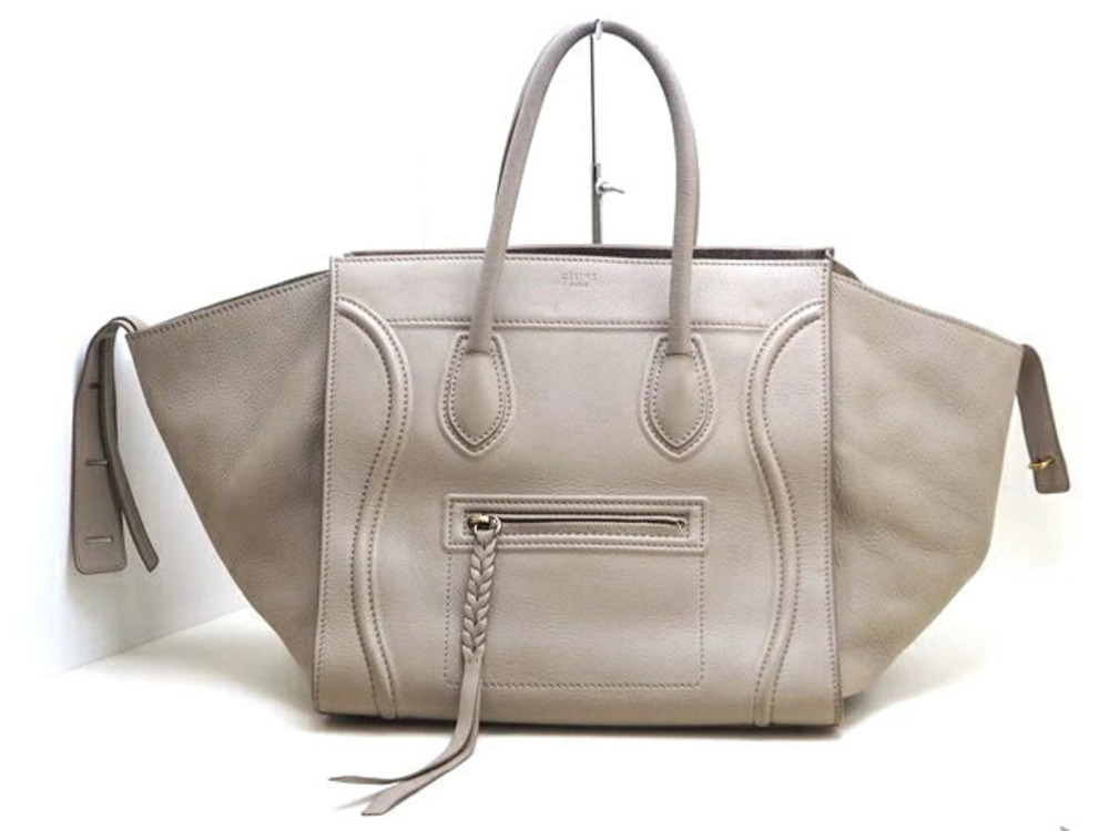 Celine Luggage Tote Tote Bag Embossed Beige Cream